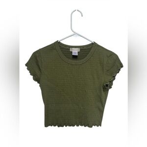 Altar’d State Short Sleeve Smocked Cropped T Shirt Green Size S